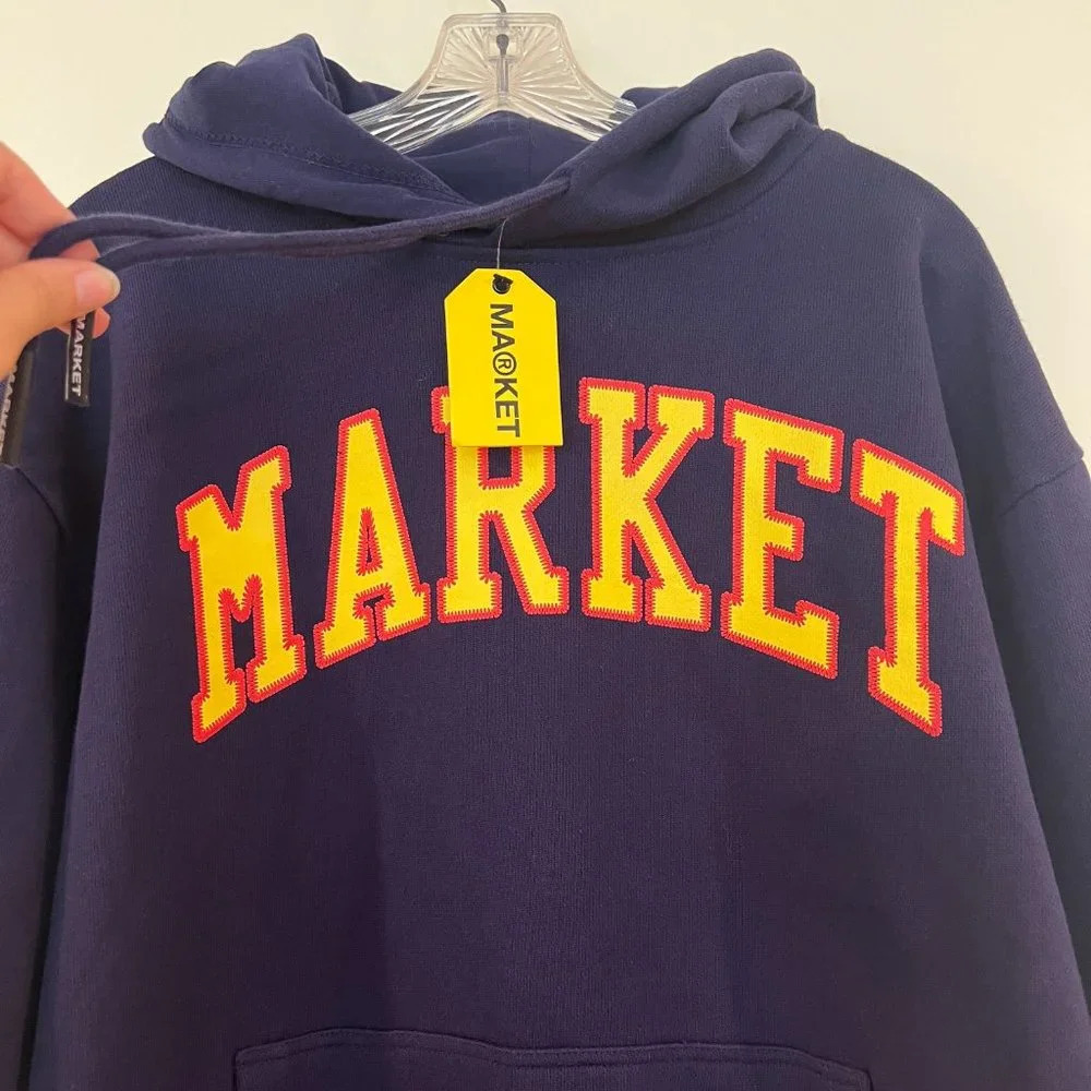 Market Navy Graphic Streetwear Loungewear Casual Hooded Sweatshirt Hoodie L NWT - Picture 7 of 9